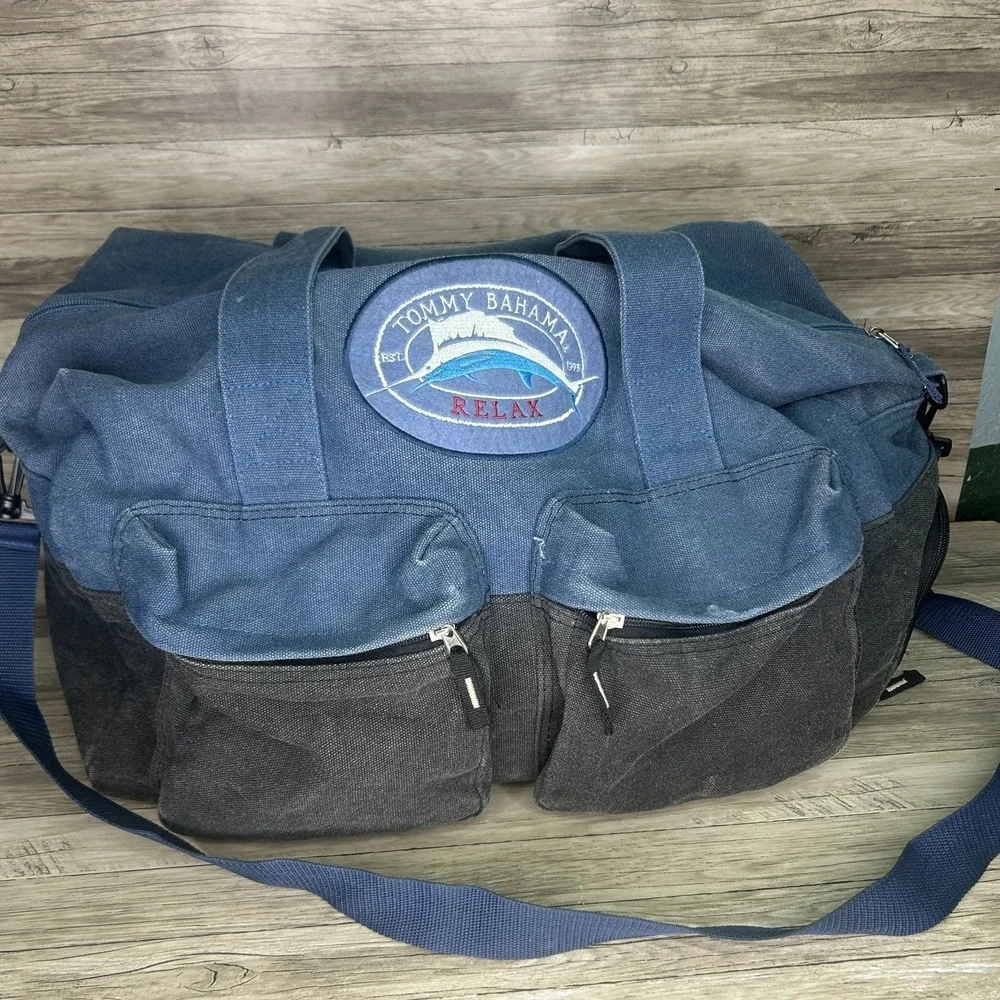 Tommy Bahama Canvas Duffle Relax Patch Coastal Nautical Travel Resort